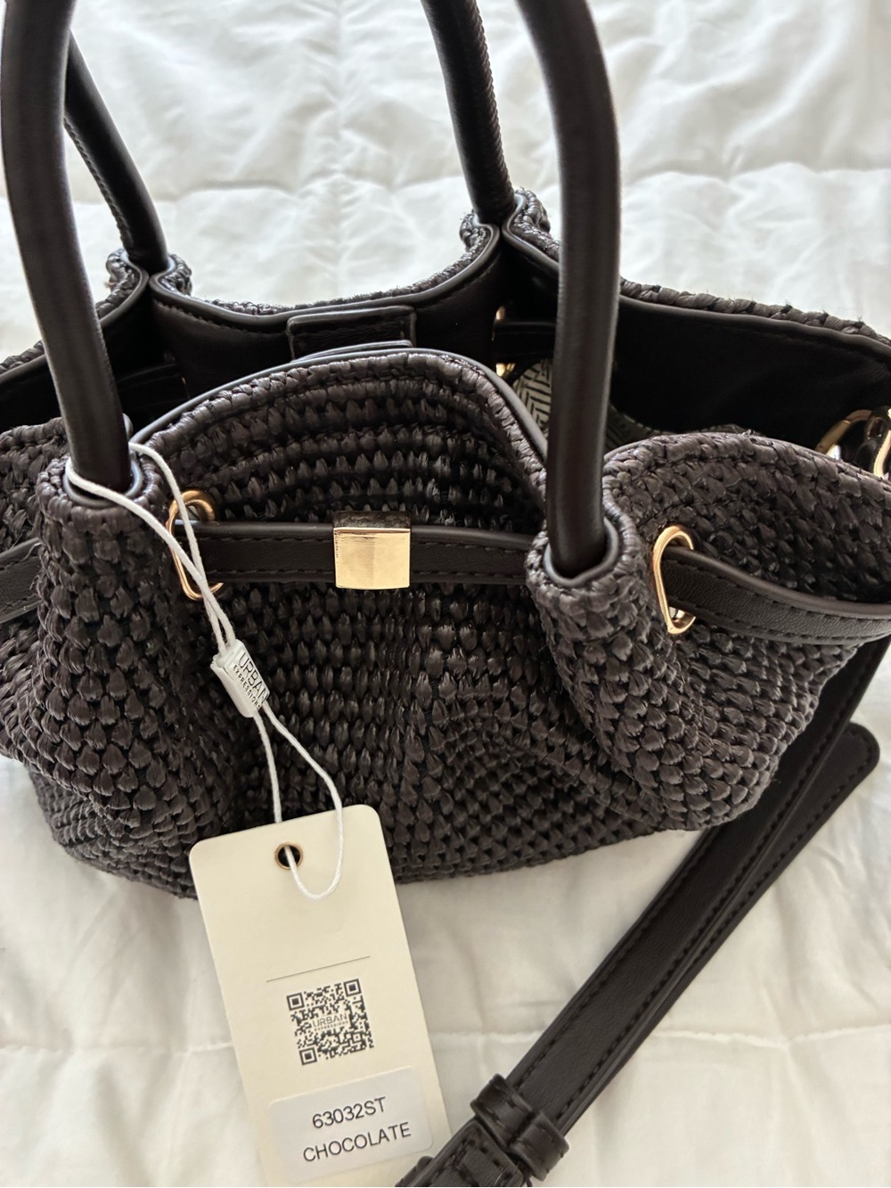 Urban Expressions Chocolate Brown Woven Mini Satchel with Gold Hardware - Picture 8 of 9